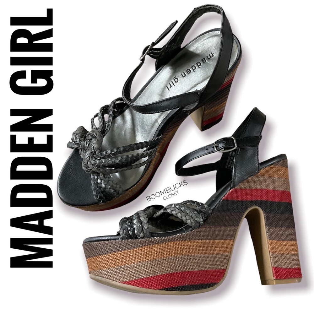Madden Girl Retro style Leather Stripe Detail Ankle Strap Platform Dress Sandals